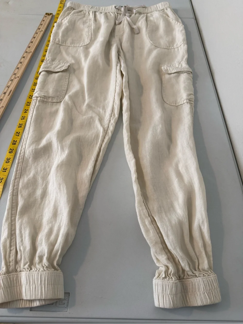Linen CargoJoggers Women Medium Cream Pull On Draw String Streetwear Gorpcore